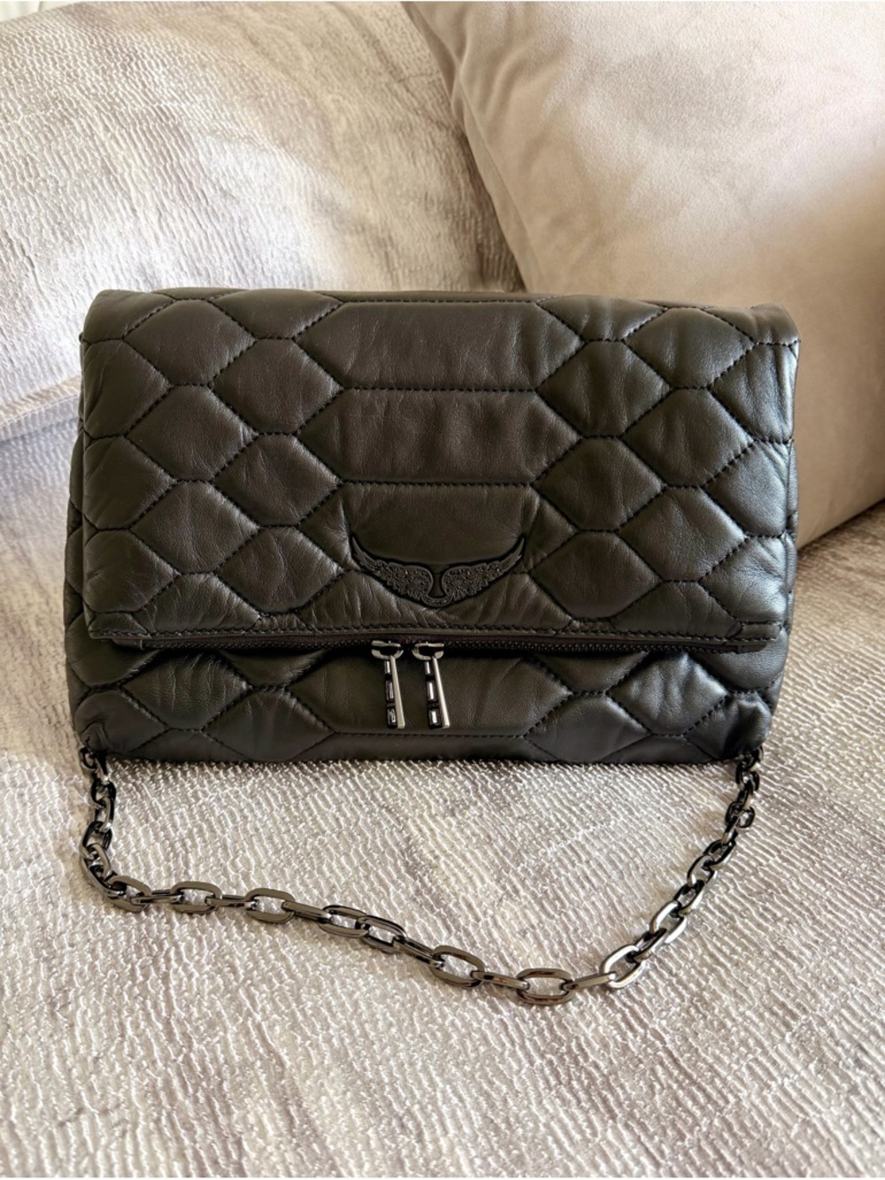 NWOT Zadig & Voltaire Rocky XL Quilted Leather Clutch Chain-Shoulder Bag - Black - Picture 2 of 16